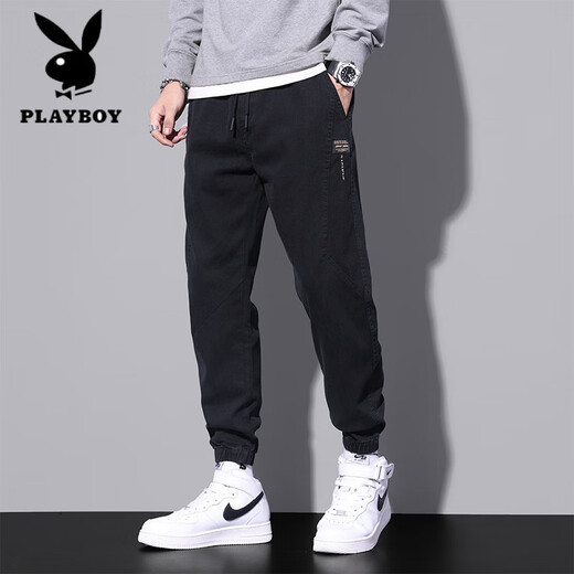 花花公子（PLAYBOY）2025春秋新款男士束脚休闲裤青少年百搭休闲裤潮流日常学生休闲裤 军绿色9859 M