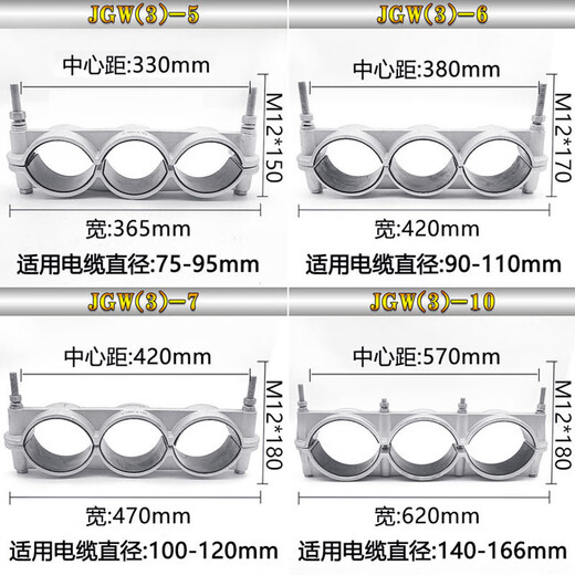 XMSJ Ein-Wort-Dreikern-Hochspannungskabel-Befestigungsklemme aus Aluminiumlegierung JGW3-13567 Kabelschnallenklemme JGW (3)-7 Kabelaußendurchmesser (100-120)