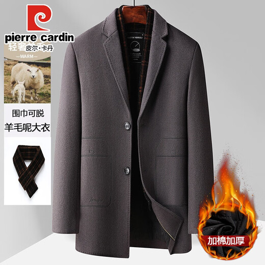 Pierre Cardin [écharpe amovible] manteau en laine mi-longueur de la veste pour hommes décontractés épaissis épaissis papa costume marron xl