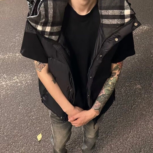 B PRORSUM Burberry Autumn and Winter Men's Removable Winter Cotton Warm Thickened Unisex Jacket Black 2XL 120-140Jin Jin equals 0.5 kg