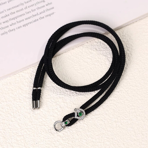 POP-plated 18k gold inlaid zircon pendant lanyard braided black rope double safety buckle versatile personalized accessories universal buckle black rope necklace