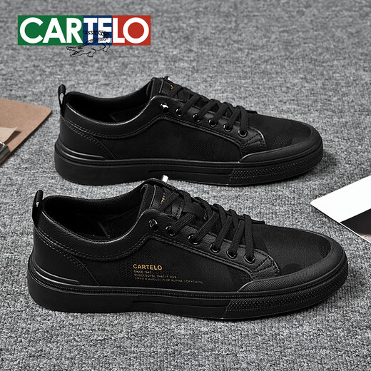 Cartelo Crocodile (Cartelo) Schuhe für Männer mit einem Fuß vielseitig atmungsaktiven fliegenden Männerschuhen weiße Schuhe Sommer Neue vielseitige lässige Schuhe für Männer Schwarz 6624dk (atmungsaktive Eisseide) 39 Standard -Sportschuhe Größe