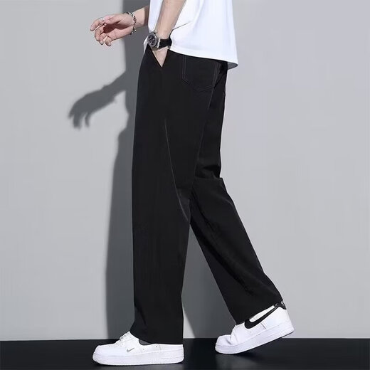 Pants Men's Summer Long Pants Straight Leg Loose Sports Pants Men's Summer New Ice Silk Casual Pants Black Hong Kong Men's Style G013 Straight Leg XL 110-130Jin Jin is equal to 0.5 kg