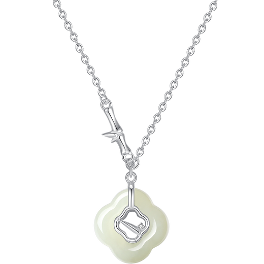 Ginqianhui 999 Pure Silver Hotan Jade Necklace for Women Light Luxury Peace Buckle Pendant Valentine's Day Gift for Girlfriend's Mom Bamboo Bao Peace Hotan Jade Necklace/999 Pure Silver + Seven Warehouse Delivery/Next Day Delivery Valentine's Day Gift for Girlfriend/With Jewelry Certificate/Rose Gift Box
