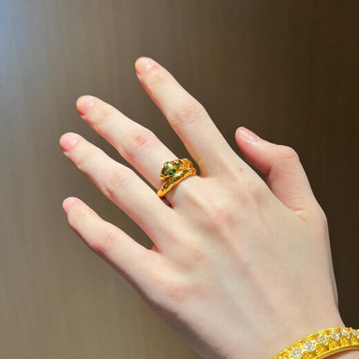 Chen Xiangfu Old Phoenix Gold Spirit Snake Ring for Men and Women, Pure Gold Inlaid with Gemstones, Zodiac Snake Ring, Index Finger Ring, Gift for Girls, Approximately 2.2 on the 17th