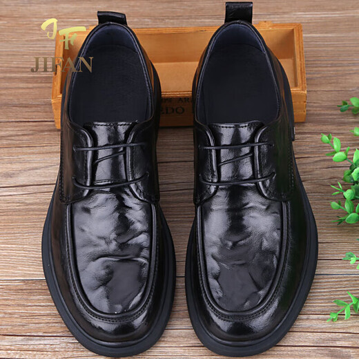 JIFAN Light Luxury Brand Leather Shoes Men's Spring British Business Casual Formal Shoes Men's Genuine Leather Soft Sole Soft Surface Derby Shoes Black Sleeve Metal H Style 41