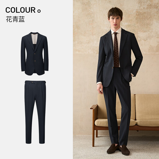 Guillomont light seersucker business casual commuter suit men's suit spring and summer thin champagne suit jacket floral blue top + pants 48