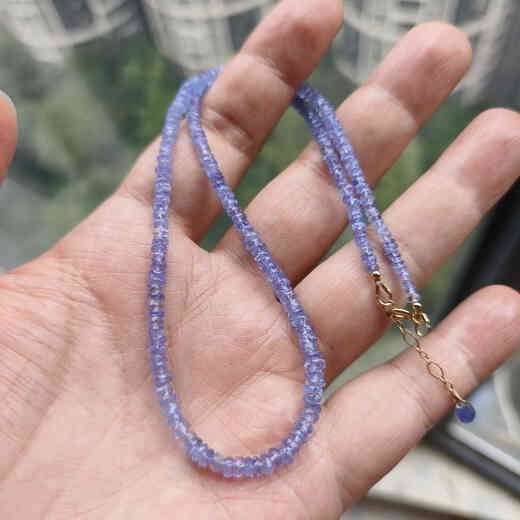 Lierui natural tanzanite faceted necklace clavicle chain plate beads about 4mm colored gemstone mother chain long chain 46 carats