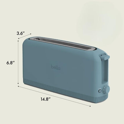BELLA ultra-thin toaster, 2 slots, 25cm long, 6-level baking color adjustment, defrost and reheat, removable crumb tray, 900W household toaster