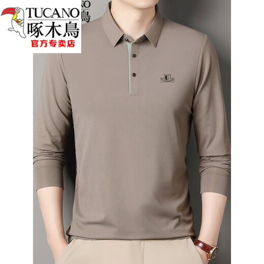 Holzspecker (Tucano) Langarmed T-Shirt für Herrenfrührungen und Herbst Dünn mit mittlerem Alter reinen Baumwoll-Revers-T-Shirt Top Basis Polo-Hemd Neue Produkt 6625 Pink XL 175 Vorschläge 135-150jin [Jin gleich 0,5 kg]