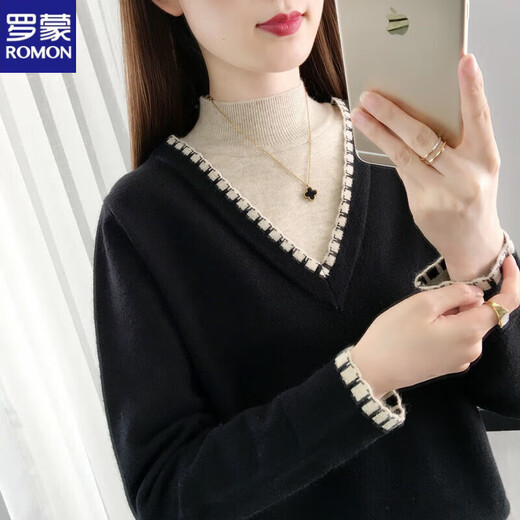 ROMON Sheep Sweater Women's Plus Velvet Thickened Half-Turtleneck Sweater Women's Autumn and Winter New Loose Western Style Warm Knitted Bottoming Sweater Apricot Plus/Fleet Plus/Thick High Quality XL Recommended 120-130 Jin Jin equals 0.5 kg