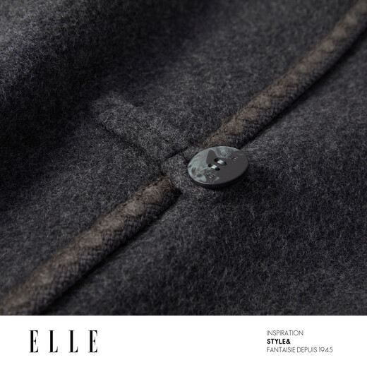 ELLE 100% sheep wool gray hooded woolen coat for women 2025 winter new long wool coat medium gray M