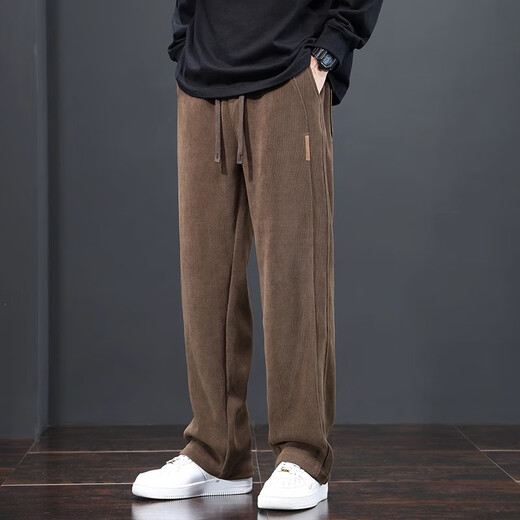 Woodpecker spring and autumn men's new casual pants winter plus velvet thickening loose straight sports versatile trendy long pants blue gray XL (130-150Jin Jin equals 0.5 kg)