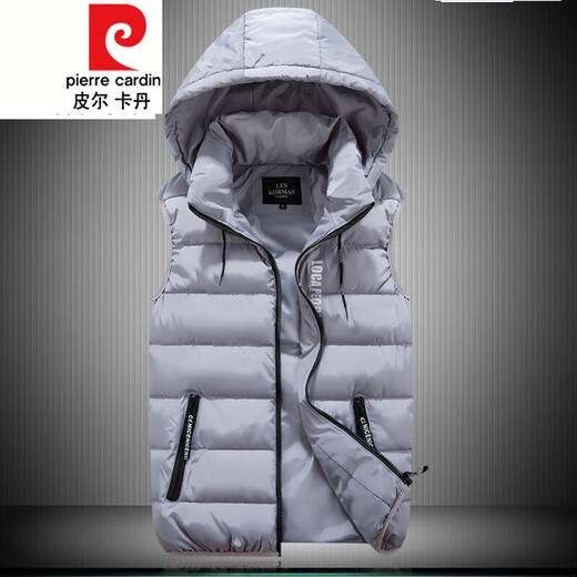 Pierre Cardin Winter Cotton Vest Men's Hooded Vest Men's Loose Vest Korean Style Trendy Down Cotton Sleeveless Jacket Vest Black M 80-100Jin Jin is equal to 0.5 kg
