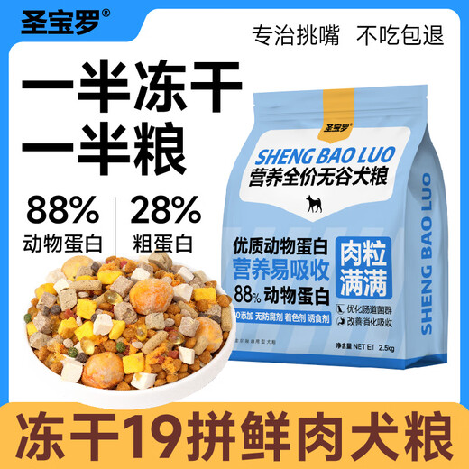 Baichan Freeze-dried Pork Floss Multi-Purpose Fresh Meat Dog Food 19-Pin for Fattening Puppies Universal 16-Pin + Whole Egg + Meat Floss + Meat + Egg Yolk + Pig 20Jin Jin is equal to 0.5kg (Universal dog food + unpacking and returnable)