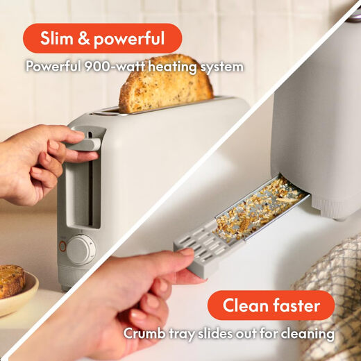 BELLA ultra-thin toaster, 25cm long slot, 6-level baking control, 900W high power, removable crumb tray, anti-jamming, automatic power-off, oat milk color