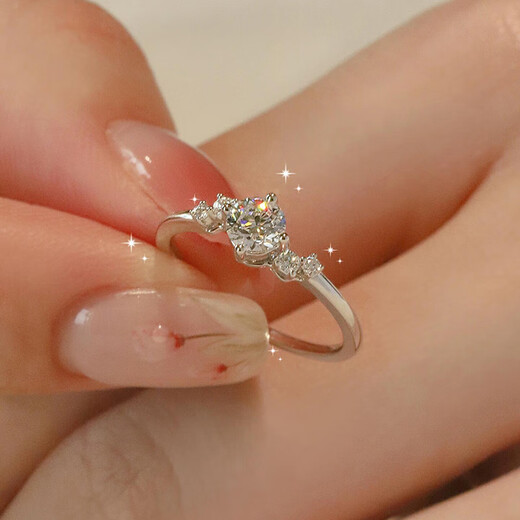 Guanpuge Fat Donglai same style pt950 platinum ring women's moissanite diamond ring 999 proposal wedding gift for friends living ring adjustable size 1 main diamond 50 points