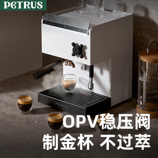 柏翠咖啡机家用意式半自动浓缩商用办公室小型一体机奶泡双锅炉独立热水PE3888pro 节日礼物 太空白+3755S磨豆机
