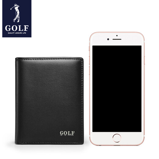 高尔夫（GOLF）头层牛皮男士钱包柔软耐磨牛皮男款钱包时尚商务真皮父亲节礼物 黑色竖款