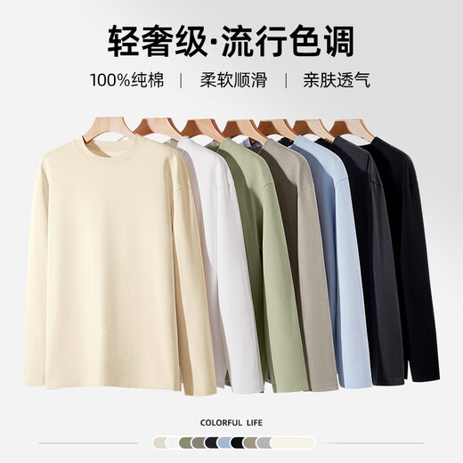 JEEP SPIRIT Jeep pure cotton long-sleeved men's t-shirt spring and autumn heavyweight inner wear men's loose large size round neck bottoming shirt for men