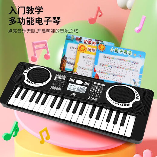 爱维亲儿童电子琴玩具钢琴37键初学入门家用多功能弹奏玩具琴生日礼物 【黑】37键电子琴充电版