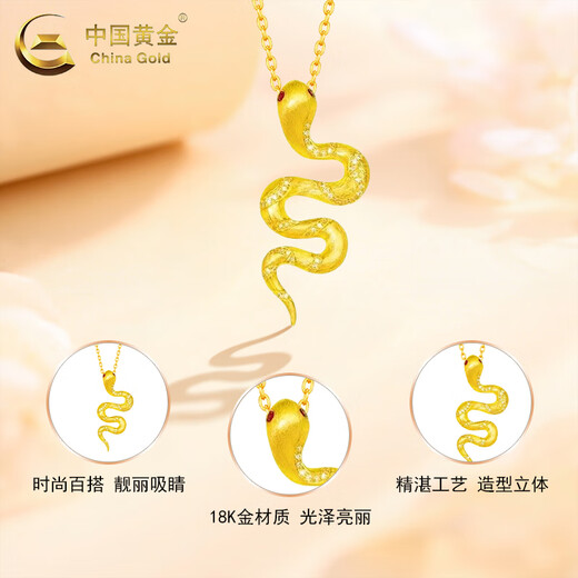 CHINA GOLD 18K Gold Zodiac Snake Necklace Women's Curly Snake Zodiac Year Pendant Valentine's Day Birthday Gift for Girlfriend and Lover 18K Brushed Gold Snake Pendant with 925 Silver Chain