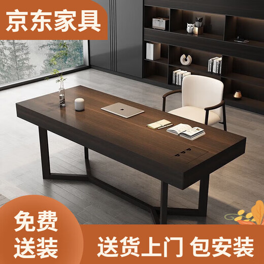 Italian light luxury desk home living room smoked wood desk simple modern Nordic double writing desk customized 120*60*75 black oak