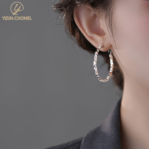YIZUN. CHOMELS925 Silver Needle Broken Silver Plain Hoop Earrings Women's Light Luxury High-end Earrings Temperament Simple Earrings Square Round Face Earrings 3CM Gold Broken Silver Hoop Earrings-S925 Silver Needle