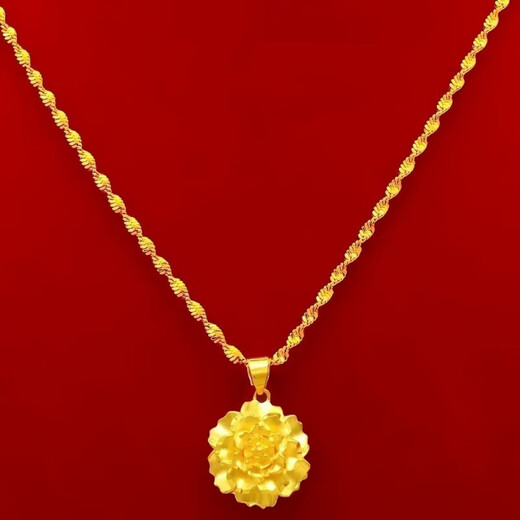 CAMPUSKINGLY old phoenix 999 gold fine phoenix tail necklace thick gold flower blooming rich frosted large flower pendant pure silver gold bag with fine water wave chain + love water drop together