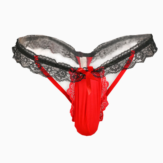 Ai Ruru's new all-in-one men's lace sexy thong hollow elastic T-pants temptation JJ set for fun, one size fits all, red (100-160Jin Jin is equal to 0.5 kg) in-box