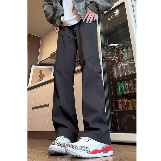 SWAMP AREA American micro-flared casual overalls men's autumn and winter straight trousers bias cut handsome pants K1105 black L