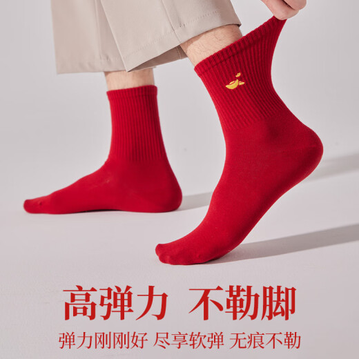 心的节奏 TEMPO OF HEART2025本命年新款袜子男属蛇年红色中筒袜纯棉吸汗透气长袜结婚礼物 本命年红袜【1390L-5A】 5双 均码 【穿红袜-行好运】
