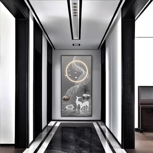 Seven painters modern light luxury entrance decorative painting high-end atmospheric entrance to the door hanging painting 2025 new aisle corridor painting JD9721 100*200cm clear crystal surface + aluminum alloy frame black frame