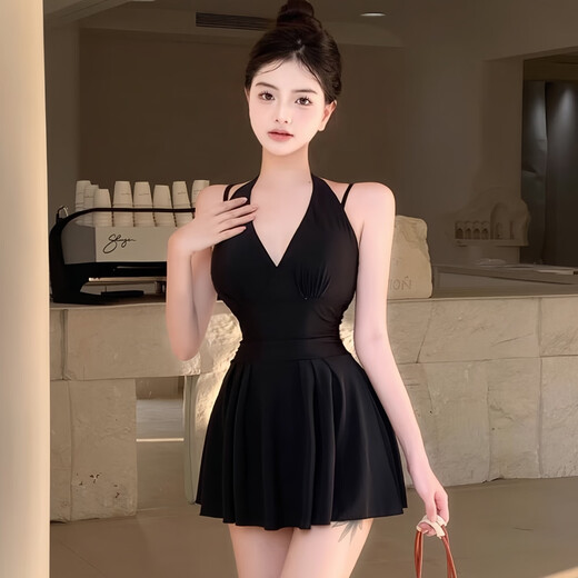 JIOESC swimsuit women's hot spring 2025 new one-piece high-end sense covering the flesh and slimming large size conservative one-piece resort swimsuit black cross shoulder straps one size fits all 80-120Jin Jin is equal to 0.5 kg