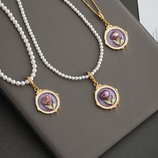 Mo Qianxue oil painting pendant freshwater pearl necklace for women new Chinese style literary retro light luxury niche natural baroque clavicle chain 3MM pearl + oil painting pendant, about 43+7cm long