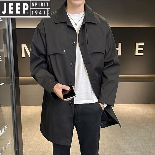 JEEP SPIRIT молодежная свободная модная однотонная ветровка средней длины на весну и осень, повседневная красивая модная куртка в корейском стиле, мужской универсальный топ черного цвета 2XL