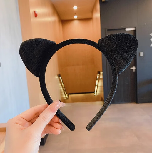 Ombi bear gold velvet cat ear headband for women, cute, super cute and sweet, cute headband, face wash hairpin, hair clip, black