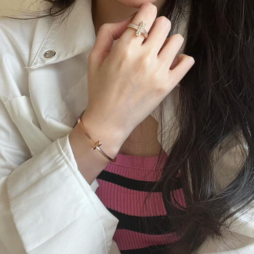 Fujiu high-end 18K gold-plated ring men's and women's open ring rose gold wedding ring couple's ring simple bracelet type A silver bracelet size 16 (wrist 14)