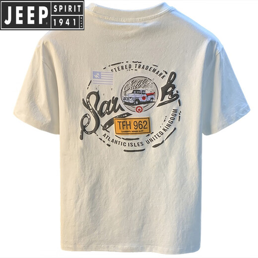 JEEP SPIRIT Jeep White T-shirt Men's Summer New Trendy Printed T-shirt American Light Luxury Xinjiang Cotton Comfortable Short Sleeve T-Sleeve T-White [JSW9906 White] XL Suitable for 124-140Jin [Jin equals 0.5 kg]