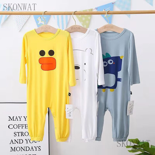 SKONWAT children's one-piece pajamas spring and autumn modal baby one-piece long-sleeved baby sleeping bag split-leg home clothes gray chinchilla long-sleeved style 90