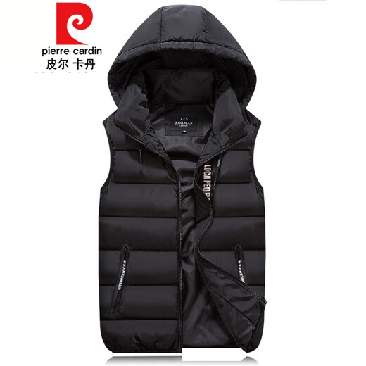 Pierre Cardin Winter Cotton Vest Men's Hooded Vest Men's Loose Vest Korean Style Trendy Down Cotton Sleeveless Jacket Vest Black M 80-100Jin Jin is equal to 0.5 kg