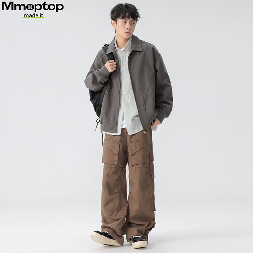 MMOPTOP American cotton retro lapel work jacket autumn and winter men's versatile functional jacket MJK03 dark gray L