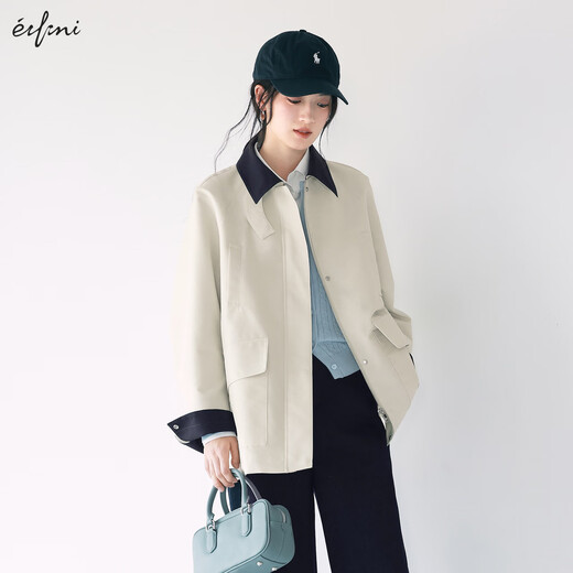 Eveli (eifini) Jiang Xin endorses simple contrasting color Japanese khaki short windbreaker women's jacket 2025 spring new style gray M 110-125Jin Jin equals 0.5 kg
