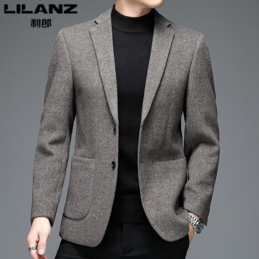 Lilan Men's Woolen Suit Autumn and Winter Business Casual Small Suit Men's Casual Short Trendy Woolen Jacket 210 Gray Brown L 175