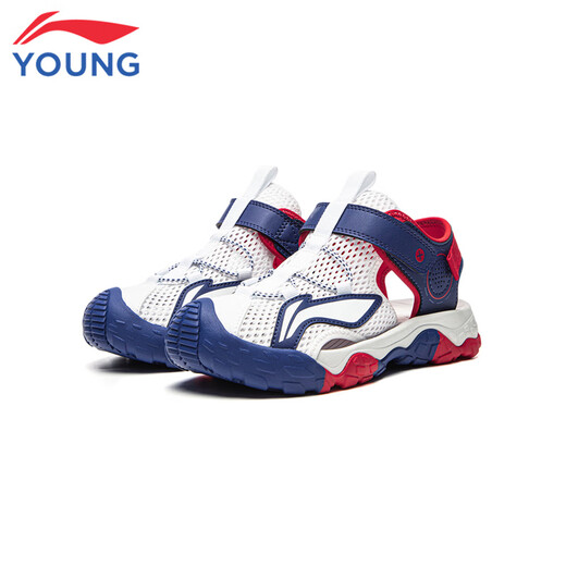 Li Ning children's shoes, children's sandals, boys and older children's summer new style Baotou soft bottom mesh breathable beach sandals standard white/picture blue 44-3 36