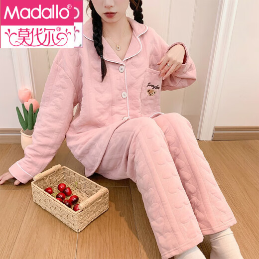 Modal Direct Sales Pyjama für Frauen im Herbst und Winter Neue Luft Baumwolle Mezzanine verdickte Heimkleidung für Winter -Strickjacke 12805 Feste Farbpocke L.