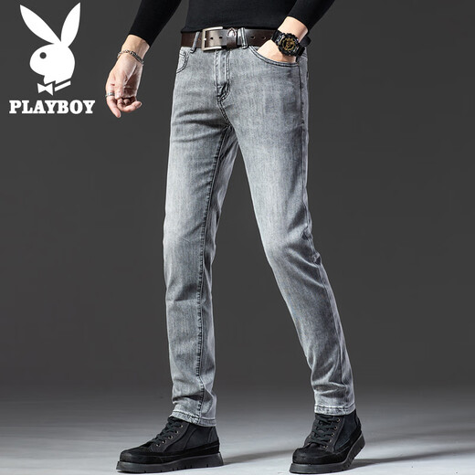 Playboy black jeans for men 2025 new trousers spring trend slim fit small feet pants for men 1048 black 28 90-105Jin Jin is equal to 0.5 kg