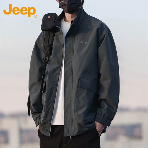 Jeep (JEEP) jacket men's autumn and winter jacket men's stand collar loose casual clothes men's trendy top gray XL