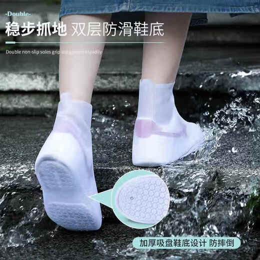 德国品质雨鞋套2024女新款防水防滑雨靴硅胶加厚耐磨下雨天防雨水 蓝色-中筒【升级高弹好穿脱+双 XS