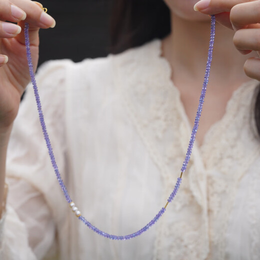 Canxian Natural Tanzanite Plate Jewelry Stone Clavicle Chain Fantasy Amethyst Pendant Beeswax Pearl Stacking Necklace Gift for Women 1# Tanzanite Beeswax Clavicle Chain